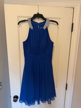 Eliza J Royal Blue Jeweled Halter Mini Dress